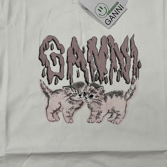Ganni White Printed Crew Neck Short-Sleeve T-Shirt - Picture 3 of 5